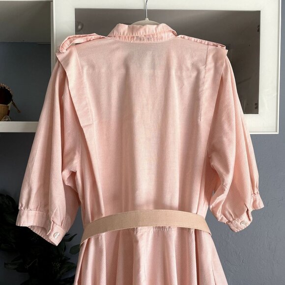 Vtg 80’s Jennifer Moore Pink Striped Button Front Shirtdress Midi Full Skirt Sun - Picture 7 of 7